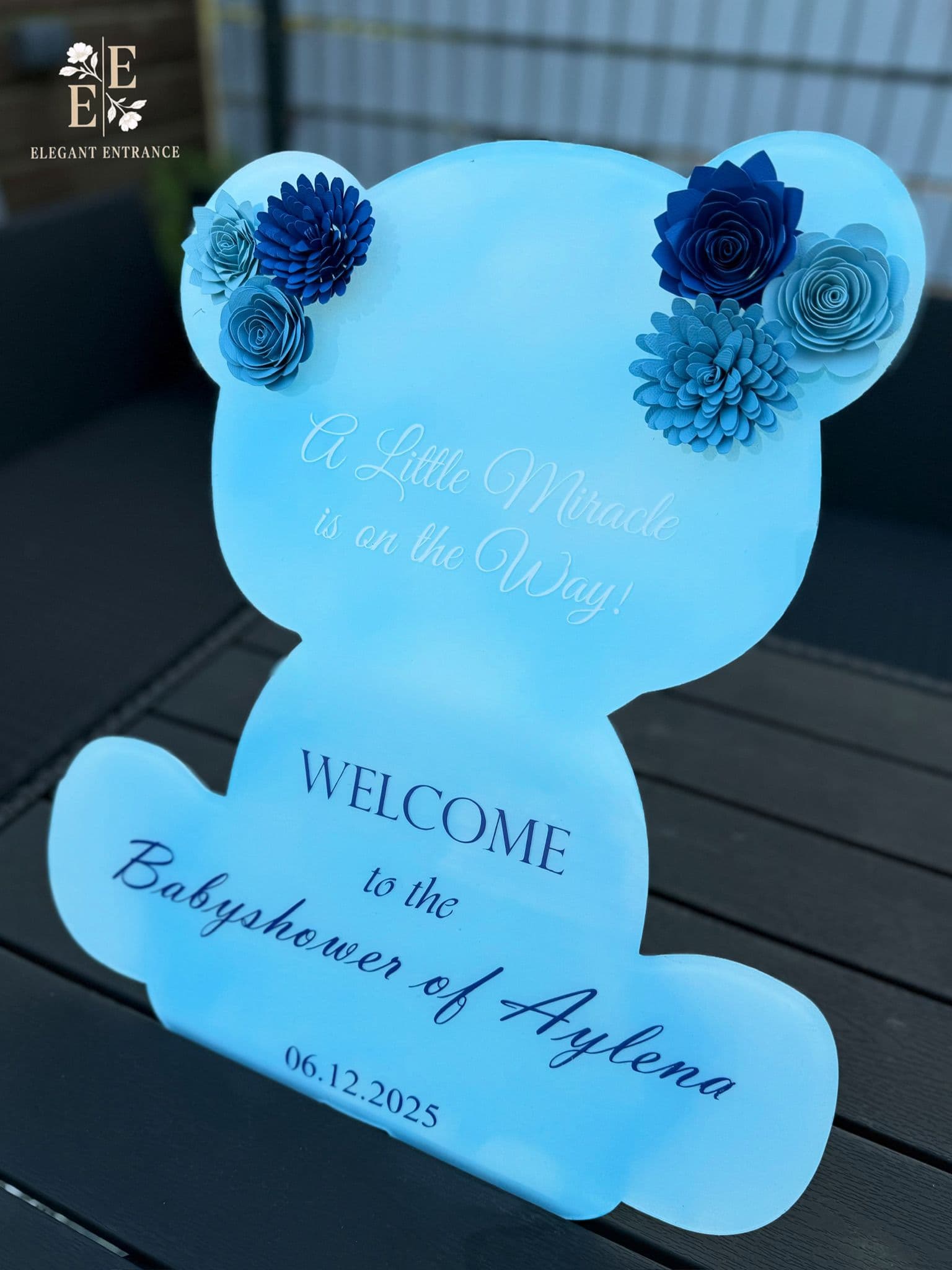 Acryl welkomstbord met blauwe beer decoratie